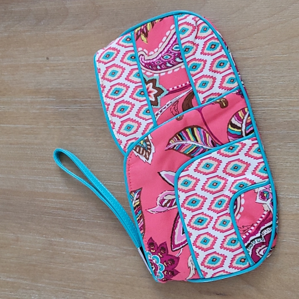 Vera Bradley Clutch Pink Paisley and Floral with Turquoise Trim Like New